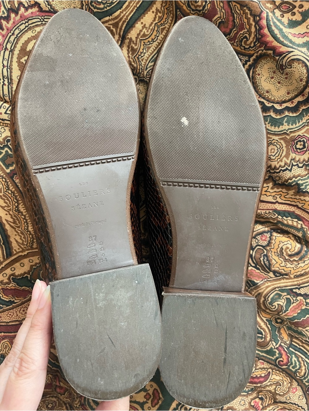 Sezane Matilda Women’s Low Ballerina Snake-Embossed Brown Leather Flats 7.5 / 37 - Picture 5 of 6